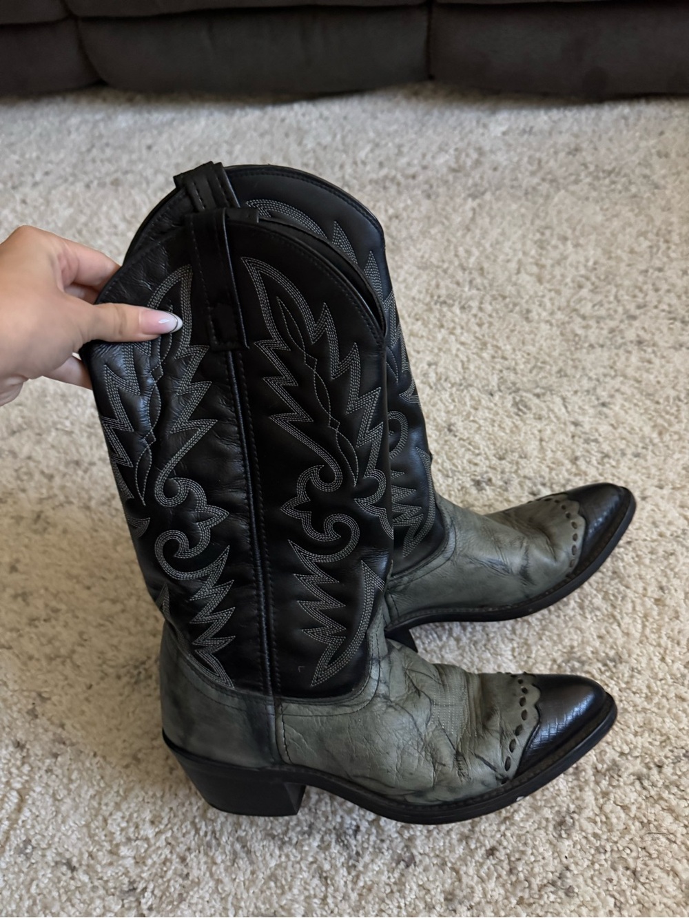 Vintage Laredo Lizard Wingtip Cowboy Boots Sz 8.5 Mens Grey Black